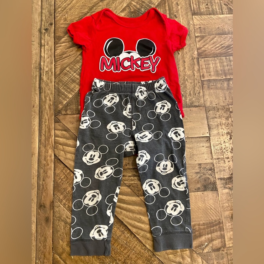 Disney Mickey Mouse jogger pants and onesie T-Shirt size 24 months